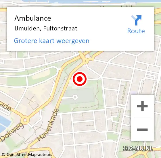 Locatie op kaart van de 112 melding: Ambulance IJmuiden, Fultonstraat op 14 april 2024 13:52