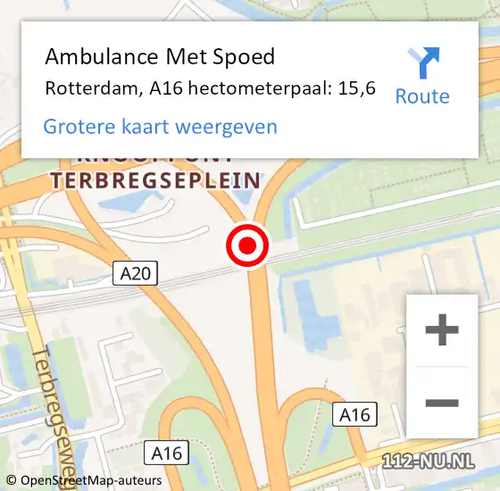 Locatie op kaart van de 112 melding: Ambulance Met Spoed Naar Capelle aan den IJssel, A16 hectometerpaal: 15,6 op 14 april 2024 14:03