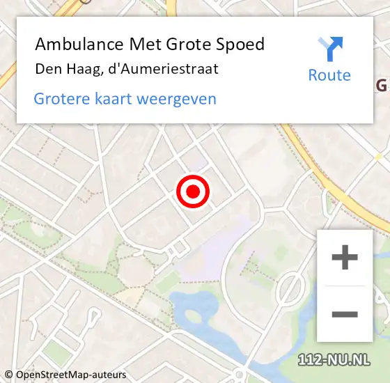 Locatie op kaart van de 112 melding: Ambulance Met Grote Spoed Naar Den Haag, d'Aumeriestraat op 14 april 2024 14:16