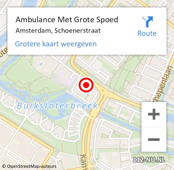 Locatie op kaart van de 112 melding: Ambulance Met Grote Spoed Naar Amsterdam, Schoenerstraat op 14 april 2024 14:32