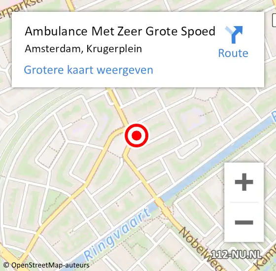 Locatie op kaart van de 112 melding: Ambulance Met Zeer Grote Spoed Naar Amsterdam, Krugerplein op 14 april 2024 14:40