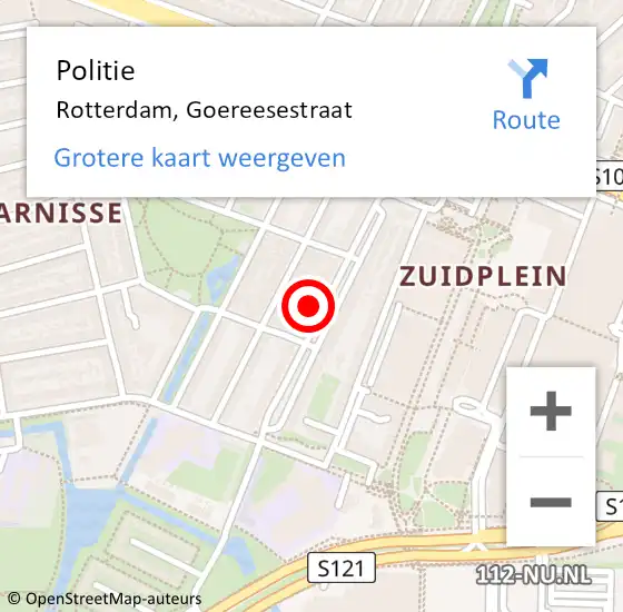 Locatie op kaart van de 112 melding: Politie Rotterdam, Goereesestraat op 14 april 2024 15:02