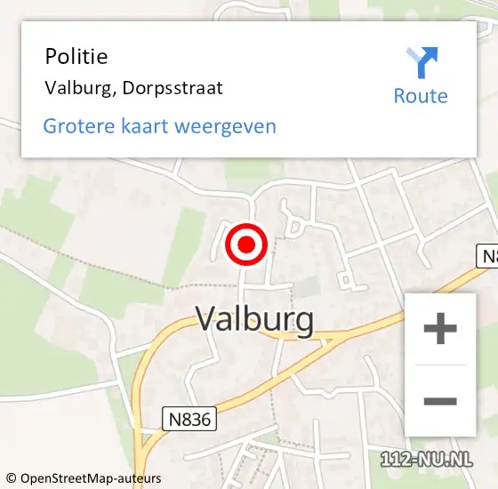 Locatie op kaart van de 112 melding: Politie Valburg, Dorpsstraat op 14 april 2024 15:10