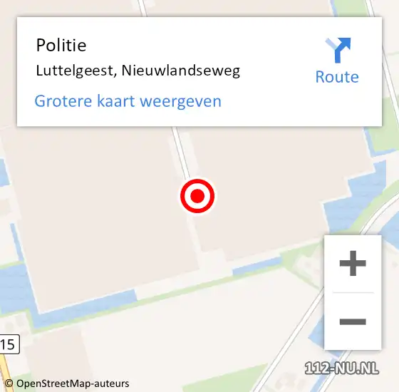 Locatie op kaart van de 112 melding: Politie Luttelgeest, Nieuwlandseweg op 14 april 2024 15:50