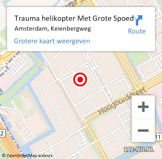 Locatie op kaart van de 112 melding: Trauma helikopter Met Grote Spoed Naar Amsterdam, Keienbergweg op 14 april 2024 16:10