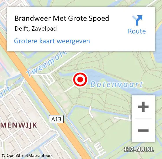 Locatie op kaart van de 112 melding: Brandweer Met Grote Spoed Naar Delft, Zavelpad op 14 april 2024 16:18