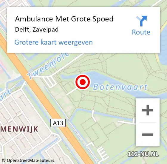 Locatie op kaart van de 112 melding: Ambulance Met Grote Spoed Naar Delft, Zavelpad op 14 april 2024 16:21