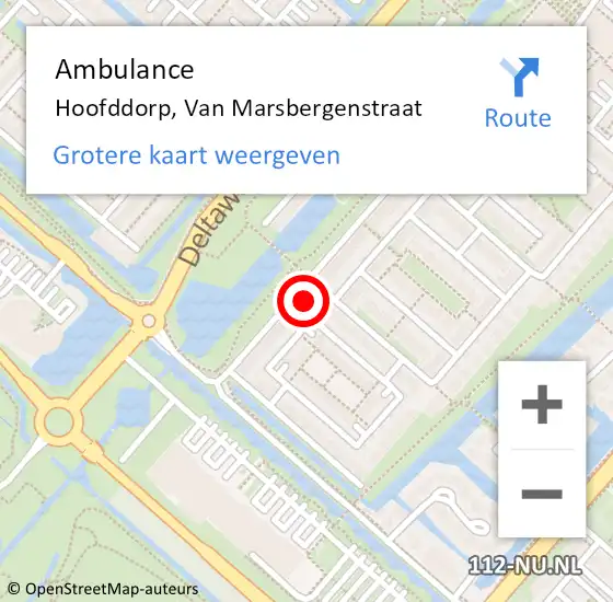 Locatie op kaart van de 112 melding: Ambulance Hoofddorp, Van Marsbergenstraat op 14 april 2024 16:25
