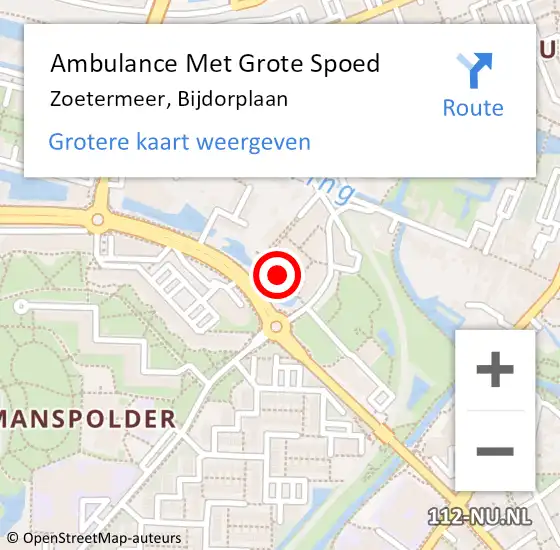 Locatie op kaart van de 112 melding: Ambulance Met Grote Spoed Naar Zoetermeer, Bijdorplaan op 14 april 2024 16:49