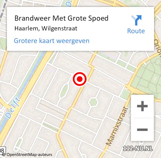 Locatie op kaart van de 112 melding: Brandweer Met Grote Spoed Naar Haarlem, Wilgenstraat op 14 april 2024 17:22