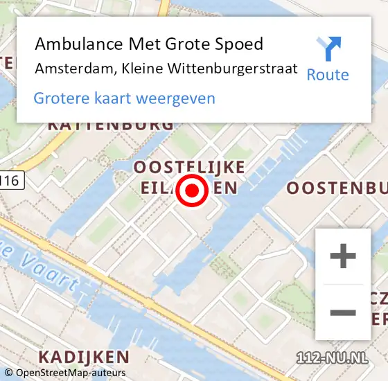 Locatie op kaart van de 112 melding: Ambulance Met Grote Spoed Naar Amsterdam, Kleine Wittenburgerstraat op 14 april 2024 17:56