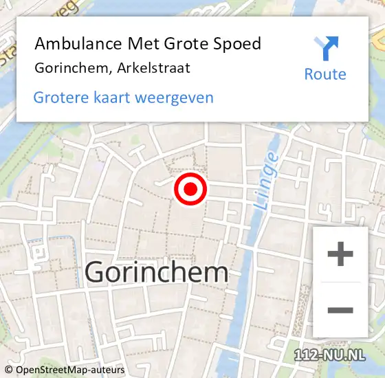 Locatie op kaart van de 112 melding: Ambulance Met Grote Spoed Naar Gorinchem, Arkelstraat op 14 april 2024 18:17
