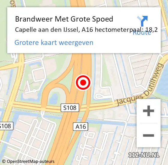 Locatie op kaart van de 112 melding: Brandweer Met Grote Spoed Naar Capelle aan den IJssel, A16 hectometerpaal: 18,2 op 14 april 2024 18:23