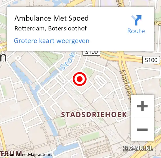 Locatie op kaart van de 112 melding: Ambulance Met Spoed Naar Rotterdam, Botersloothof op 14 april 2024 18:30