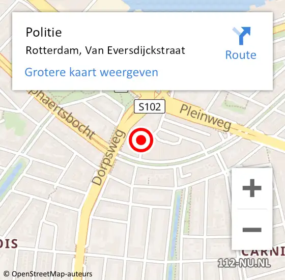 Locatie op kaart van de 112 melding: Politie Rotterdam, Van Eversdijckstraat op 14 april 2024 18:56