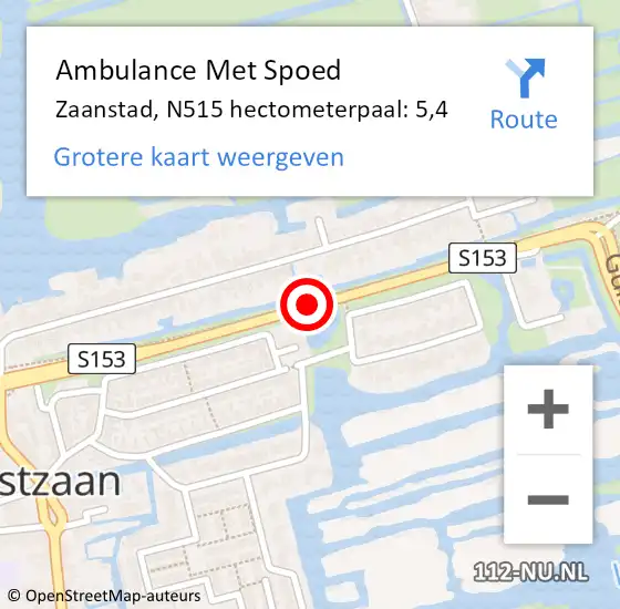 Locatie op kaart van de 112 melding: Ambulance Met Spoed Naar Zaanstad, N515 hectometerpaal: 5,4 op 14 april 2024 19:08