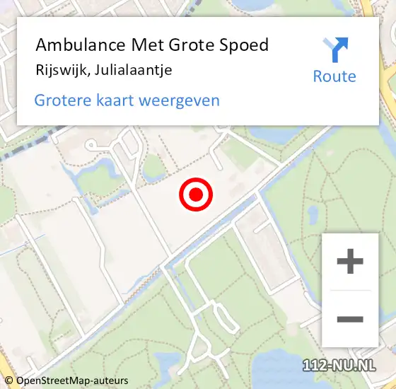 Locatie op kaart van de 112 melding: Ambulance Met Grote Spoed Naar Rijswijk, Julialaantje op 14 april 2024 19:13