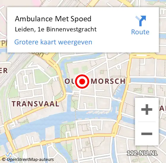 Locatie op kaart van de 112 melding: Ambulance Met Spoed Naar Leiden, 1e Binnenvestgracht op 14 april 2024 19:21