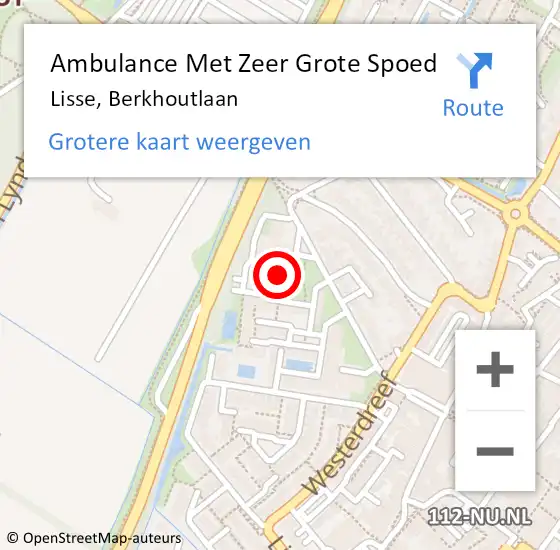 Locatie op kaart van de 112 melding: Ambulance Met Zeer Grote Spoed Naar Lisse, Berkhoutlaan op 14 april 2024 19:37