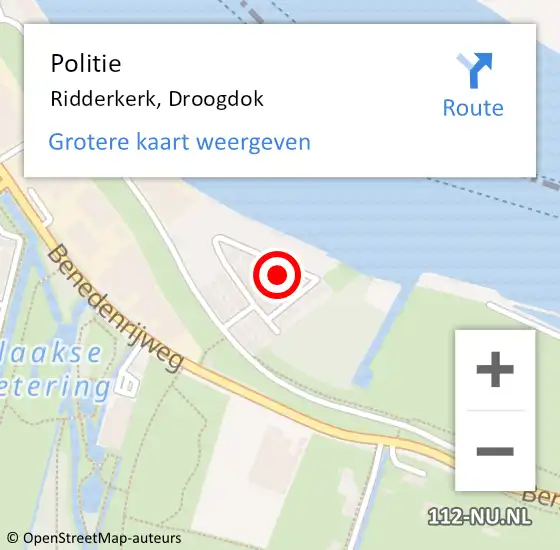 Locatie op kaart van de 112 melding: Politie Ridderkerk, Droogdok op 14 april 2024 19:39