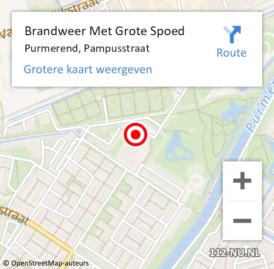 Locatie op kaart van de 112 melding: Brandweer Met Grote Spoed Naar Purmerend, Pampusstraat op 14 april 2024 19:43