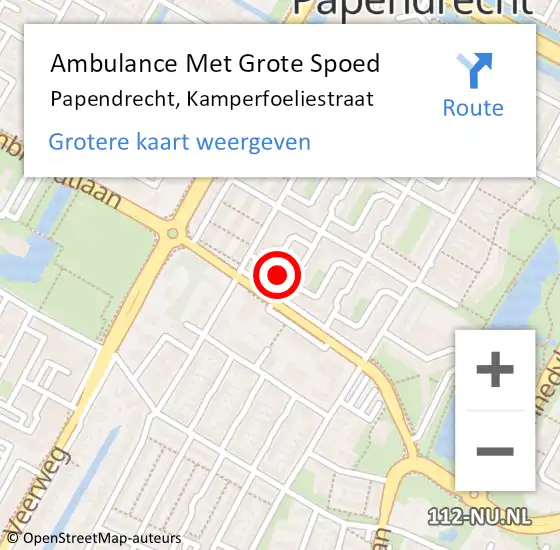 Locatie op kaart van de 112 melding: Ambulance Met Grote Spoed Naar Papendrecht, Kamperfoeliestraat op 14 april 2024 19:44