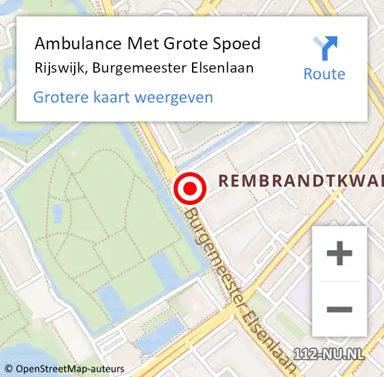 Locatie op kaart van de 112 melding: Ambulance Met Grote Spoed Naar Rijswijk, Burgemeester Elsenlaan op 14 april 2024 20:13