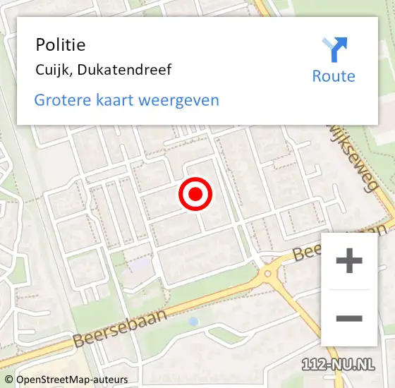 Locatie op kaart van de 112 melding: Politie Cuijk, Dukatendreef op 14 april 2024 20:26