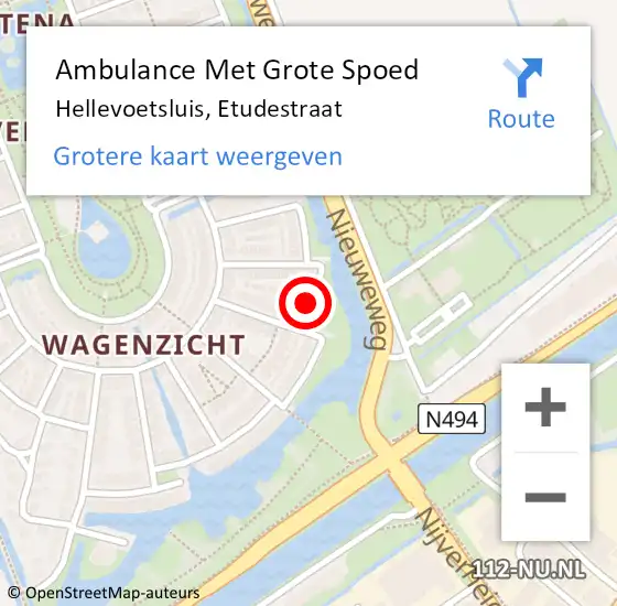 Locatie op kaart van de 112 melding: Ambulance Met Grote Spoed Naar Hellevoetsluis, Etudestraat op 14 april 2024 20:51