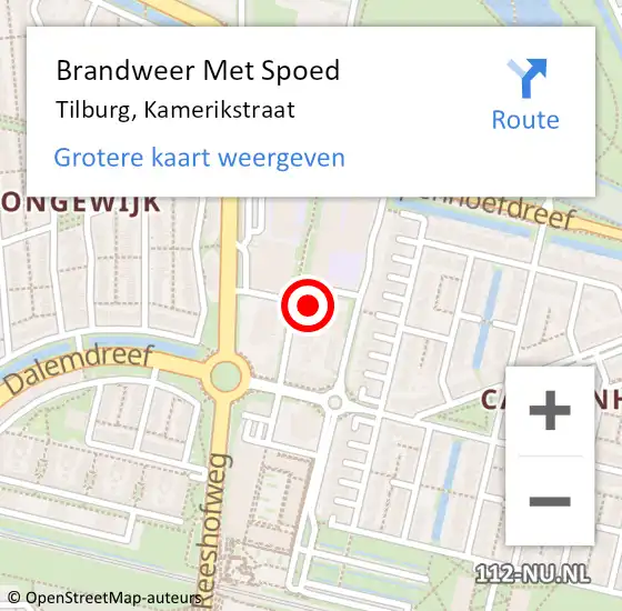 Locatie op kaart van de 112 melding: Brandweer Met Spoed Naar Tilburg, Kamerikstraat op 14 april 2024 21:38