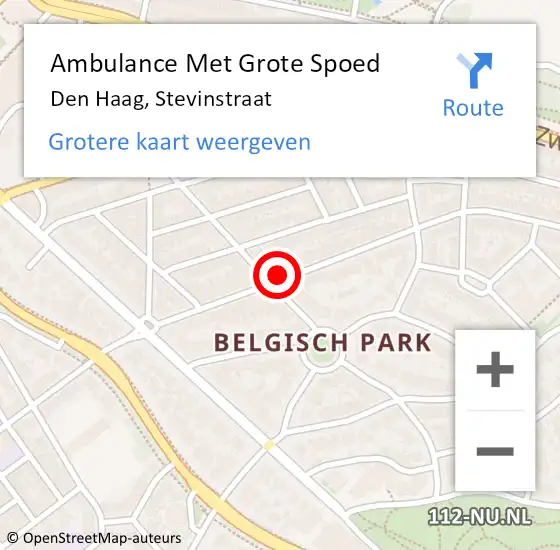Locatie op kaart van de 112 melding: Ambulance Met Grote Spoed Naar Den Haag, Stevinstraat op 14 april 2024 21:42