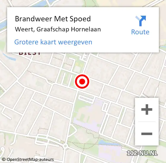 Locatie op kaart van de 112 melding: Brandweer Met Spoed Naar Weert, Graafschap Hornelaan op 14 april 2024 22:20