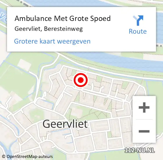 Locatie op kaart van de 112 melding: Ambulance Met Grote Spoed Naar Geervliet, Beresteinweg op 14 april 2024 22:49