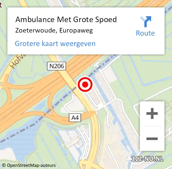 Locatie op kaart van de 112 melding: Ambulance Met Grote Spoed Naar Zoeterwoude, Europaweg op 14 april 2024 23:04