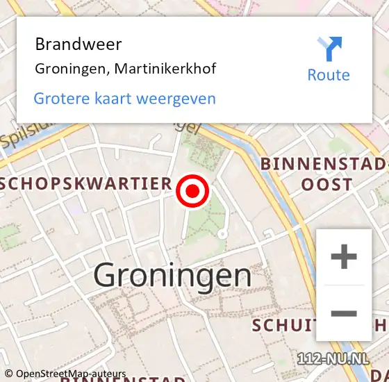Locatie op kaart van de 112 melding: Brandweer Groningen, Martinikerkhof op 14 april 2024 23:08