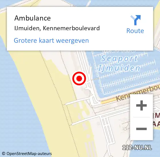 Locatie op kaart van de 112 melding: Ambulance IJmuiden, Kennemerboulevard op 14 april 2024 23:10