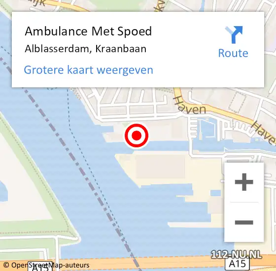 Locatie op kaart van de 112 melding: Ambulance Met Spoed Naar Alblasserdam, Kraanbaan op 14 april 2024 23:33