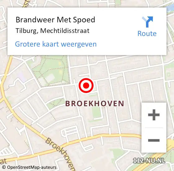 Locatie op kaart van de 112 melding: Brandweer Met Spoed Naar Tilburg, Mechtildisstraat op 14 april 2024 23:49