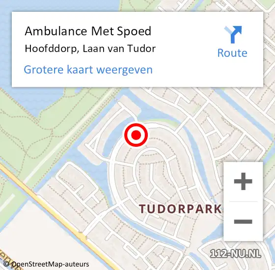 Locatie op kaart van de 112 melding: Ambulance Met Spoed Naar Hoofddorp, Laan van Tudor op 15 april 2024 00:19