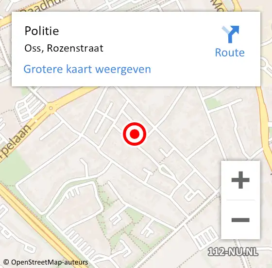 Locatie op kaart van de 112 melding: Politie Oss, Rozenstraat op 15 april 2024 00:52
