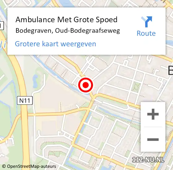Locatie op kaart van de 112 melding: Ambulance Met Grote Spoed Naar Bodegraven, Oud-Bodegraafseweg op 15 april 2024 01:36