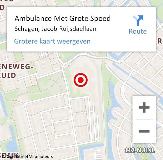 Locatie op kaart van de 112 melding: Ambulance Met Grote Spoed Naar Schagen, Jacob Ruijsdaellaan op 15 april 2024 03:07