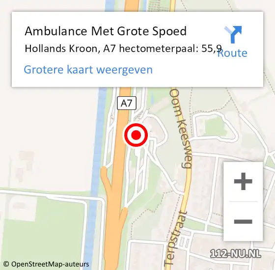 Locatie op kaart van de 112 melding: Ambulance Met Grote Spoed Naar Hollands Kroon, A7 hectometerpaal: 55,9 op 15 april 2024 04:40
