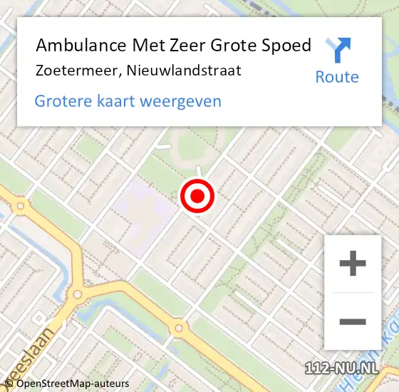 Locatie op kaart van de 112 melding: Ambulance Met Zeer Grote Spoed Naar Zoetermeer, Nieuwlandstraat op 15 april 2024 05:07