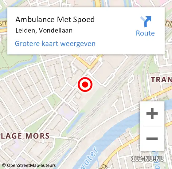 Locatie op kaart van de 112 melding: Ambulance Met Spoed Naar Leiden, Vondellaan op 15 april 2024 06:05