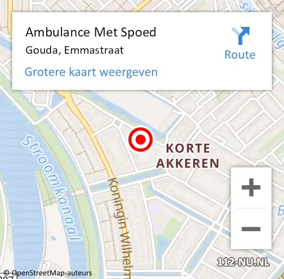 Locatie op kaart van de 112 melding: Ambulance Met Spoed Naar Gouda, Emmastraat op 15 april 2024 06:15