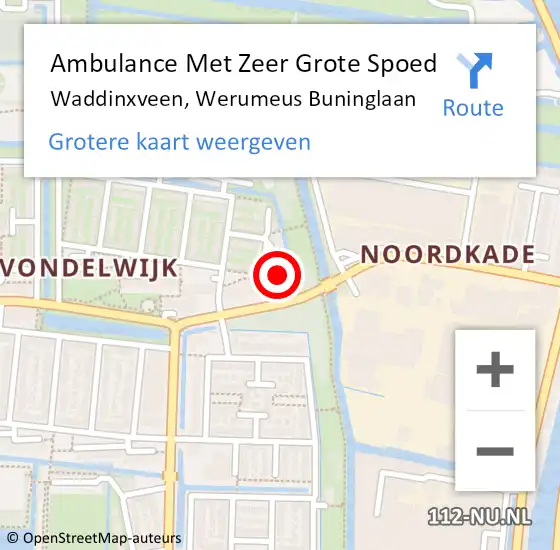 Locatie op kaart van de 112 melding: Ambulance Met Zeer Grote Spoed Naar Waddinxveen, Werumeus Buninglaan op 15 april 2024 06:17