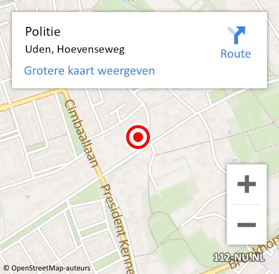 Locatie op kaart van de 112 melding: Politie Uden, Hoevenseweg op 15 april 2024 08:10