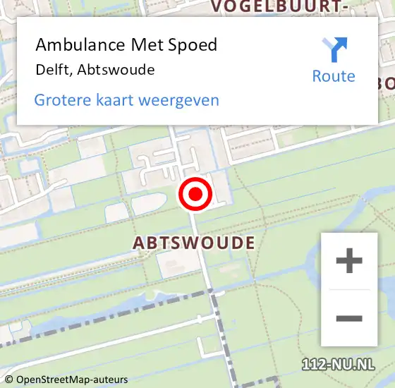 Locatie op kaart van de 112 melding: Ambulance Met Spoed Naar Delft, Abtswoude op 15 april 2024 08:21