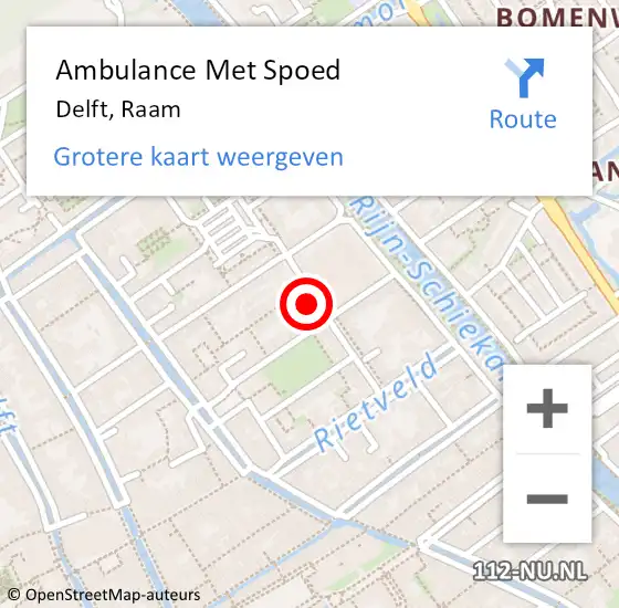 Locatie op kaart van de 112 melding: Ambulance Met Spoed Naar Delft, Raam op 15 april 2024 08:50